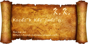 Kozák Kálmán névjegykártya